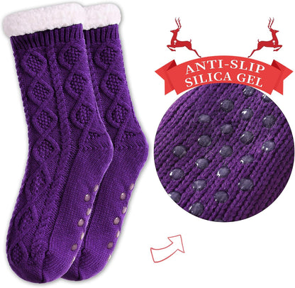 SDBING Women's Winter Super Soft Warm Cozy Fleece Lined Fuzzy Slipper Socks with Grippers