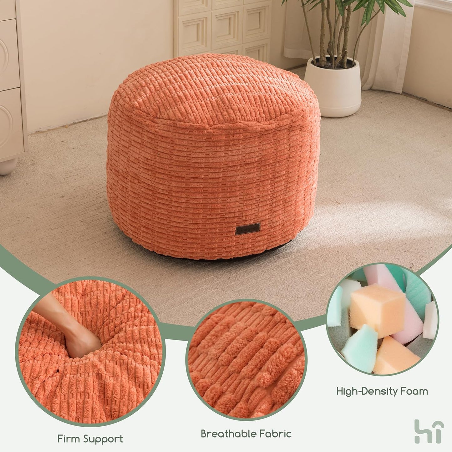 HIGOGOGO Pouf Ottoman Stuffed Round Modern Foam Filled Foot Rest Poufs for Living Room Chair Decorative 20 X 15 Inches Boho Relax Stool for Wedding Christmas Party, Beige