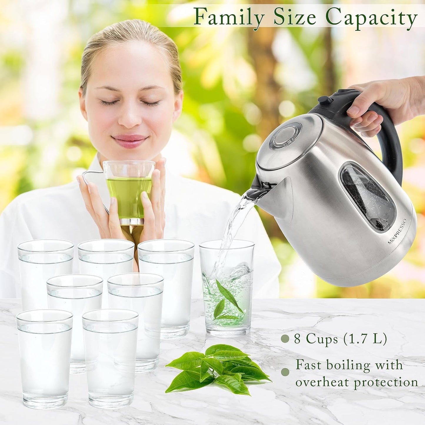 Mixpresso Electric Kettle Temperature Control, Hot Water Kettle Electric, Cordless 1 Liter Capacity, Keep Warm & LED Indicator, Auto-Shutoff, Boil-Dry Protection, Stainless Steel Electric Kettle
