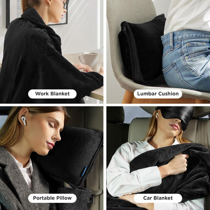 Bedsure Travel Blanket Airplane Compact with Storage Bag, Packable Blanket with Eye Mask, Lightweight 2-in-1 Travel Essentials, Functioned as Pillow for Airplane Comfort and Warmth, Pink