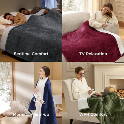 Bedsure Heated Blanket Throw Blanket with Preheat Function - Fast Heating Electric Blanket, Soft Flannel Throw with 6 Time Settings(Up to 10H), 6 Heating Settings, Gifts for Grandma (50"x60", Cream)