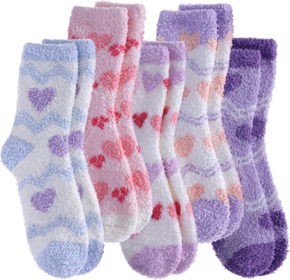 SDBING Fuzzy Socks for Women Soft Fluffy Home Sleeping Socks Cozy Warm Slipper Socks 6 or 5 Pairs