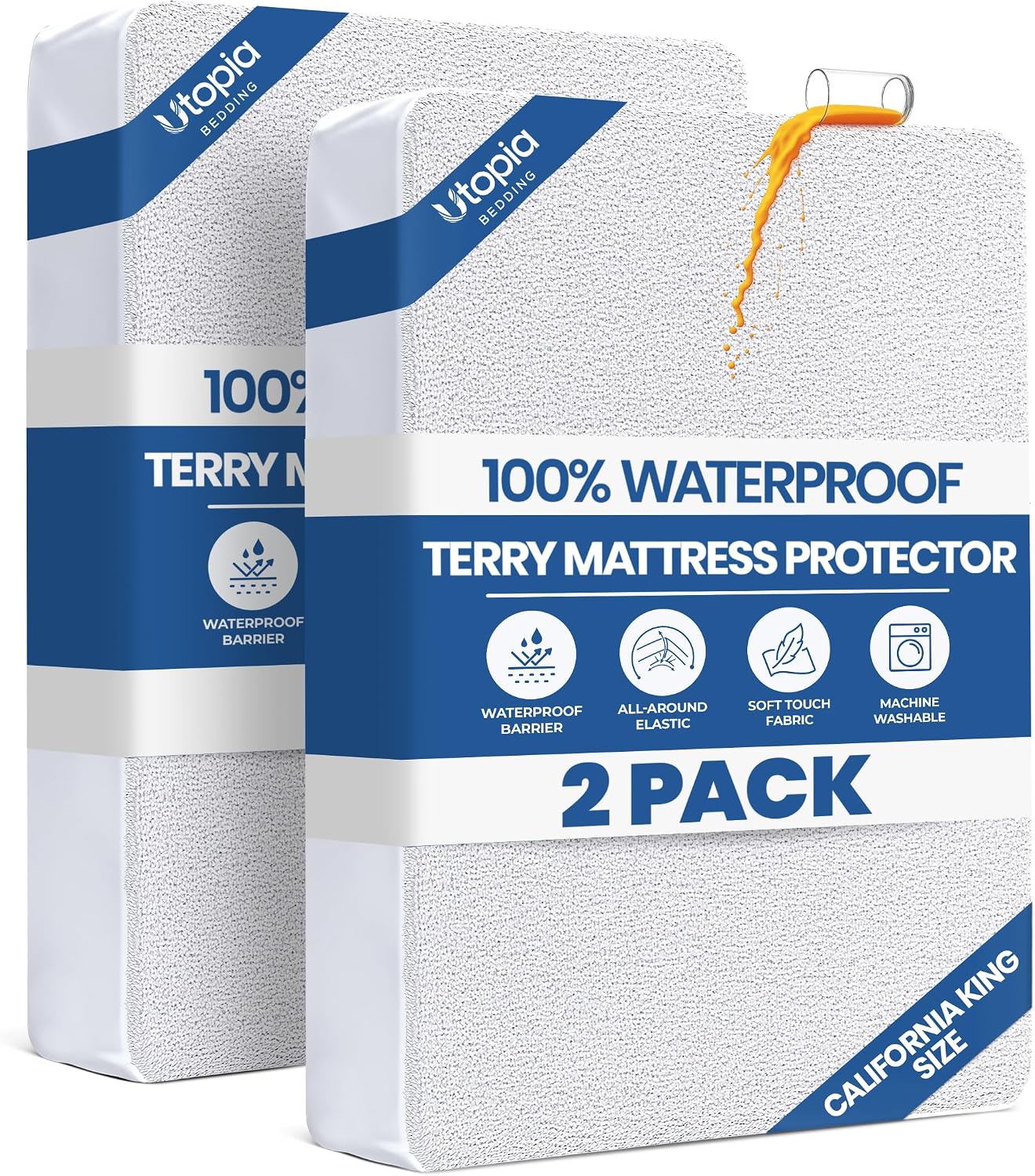 Queen Size Mattress Protector Waterproof, Premium 200 GSM Terry Mattress Cover, Soft & Breathable Bed Cover, Fitted Sheet Style Stretchable Deep Pockets 17" by Utopia Bedding (White)