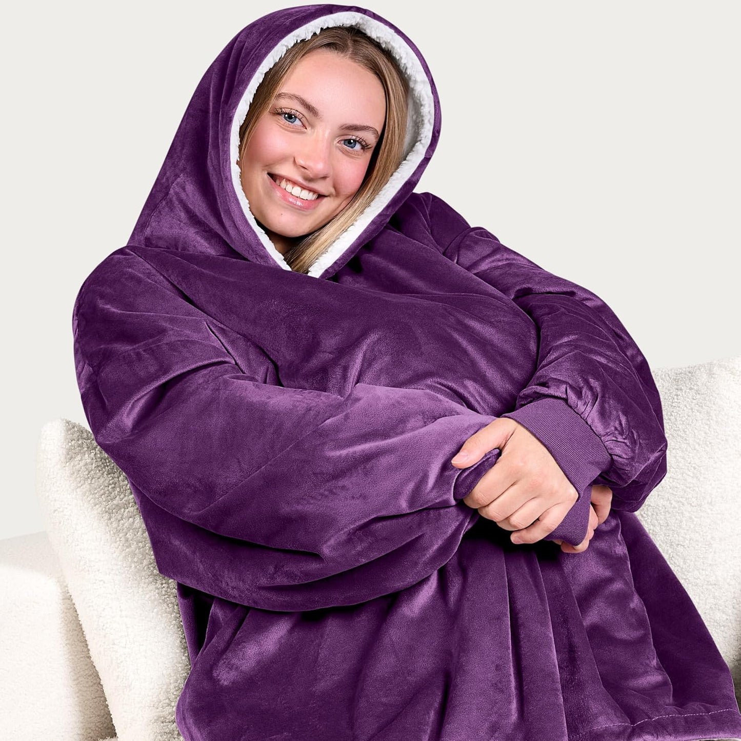 Bare Home Wearable Blanket Hoodie - Soft Plush Sherpa - Warm and Cozy - Oversized Wearable Blanket
