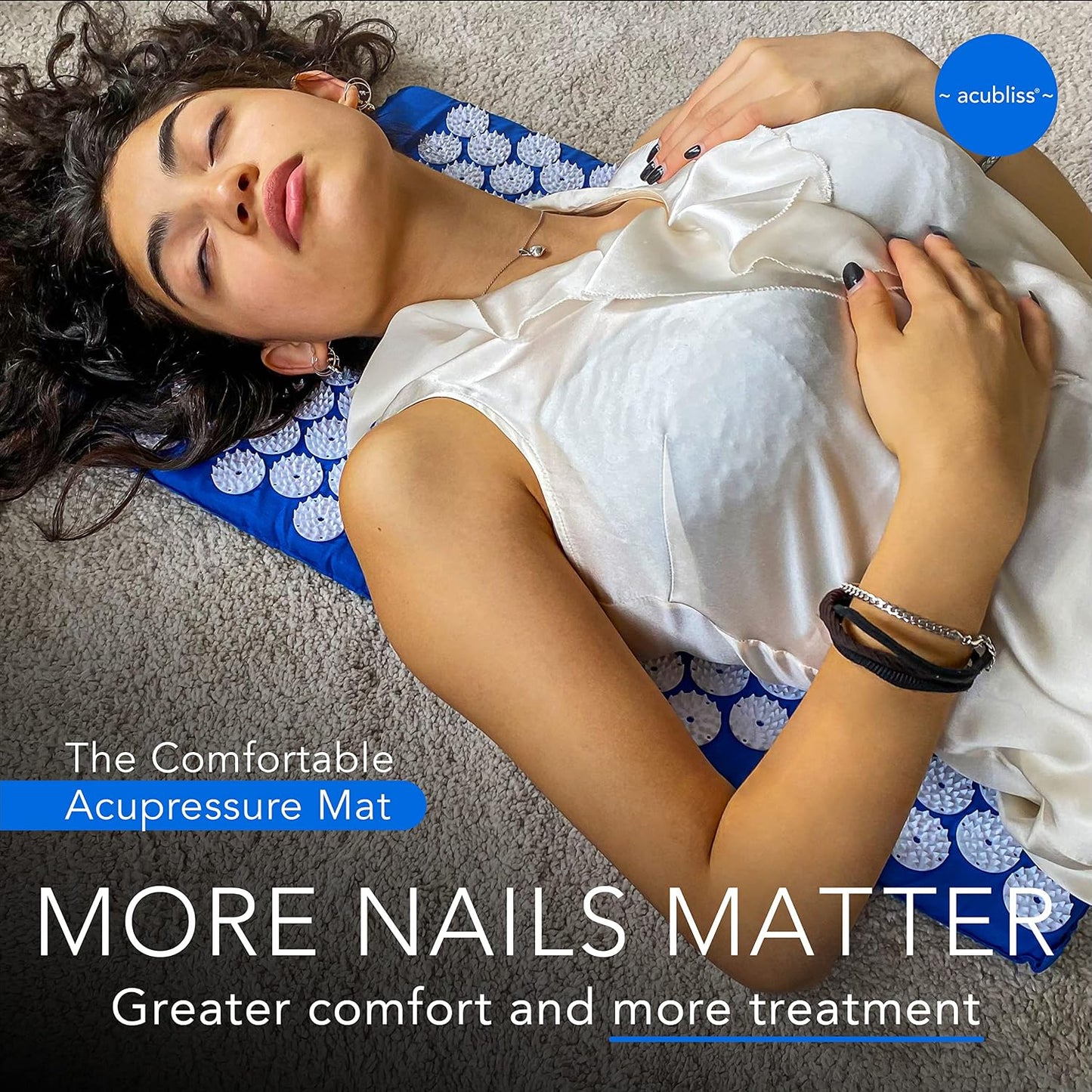 The Comfortable Acupressure Mat Pillow Massage Set - Neck & Back Pain Relief, Acupuncture Mat & Pillow Set for Increased Energy & Relaxation, Carry Bag, FSA/HSA Eligible, Blue