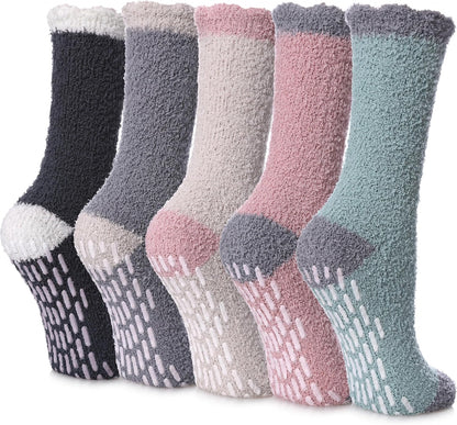 LINEMIN Non-Slip Fuzzy Socks for Women - Cozy Hospital Soft Fluffy Socks With Grips - Winter Warm Slipper