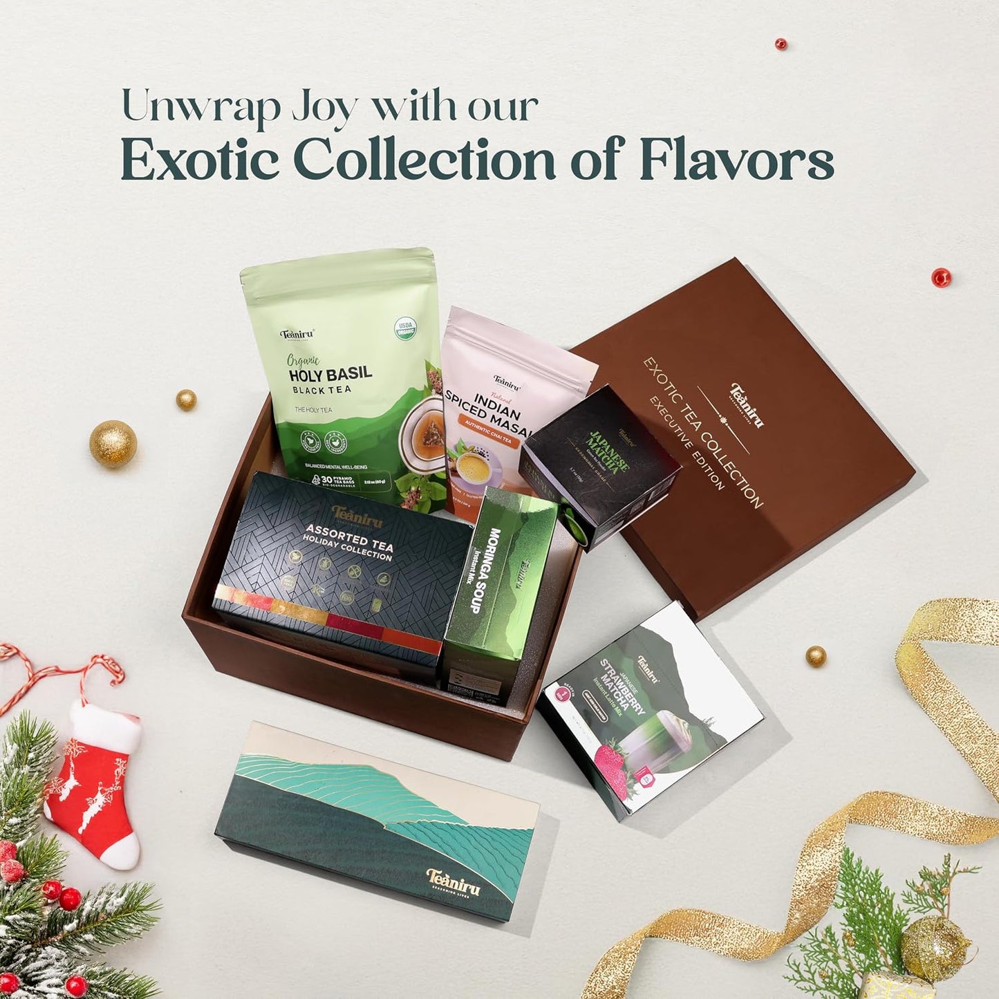 Teaniru, Grandeur Tea Collection | 3 Loose Leaf Tea Sampler | Variety Pack Assortment of Green, Herbal & Black Tea | Gluten Free & Sugar Free | Gift Set for Men & Women | Thanks Giving