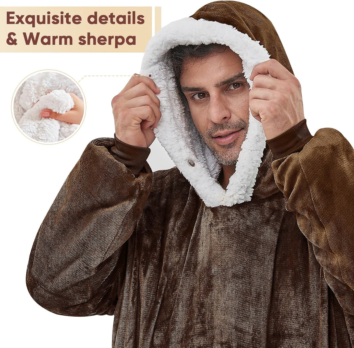 yescool Wearable Blanket Hoodie, Flannel Sherpa Fleece Blanket Sweatshirt for Adults Women Men,One Size Fits All - Colors B