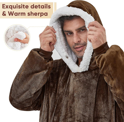 yescool Wearable Blanket Hoodie, Flannel Sherpa Fleece Blanket Sweatshirt for Adults Women Men,One Size Fits All - Colors B
