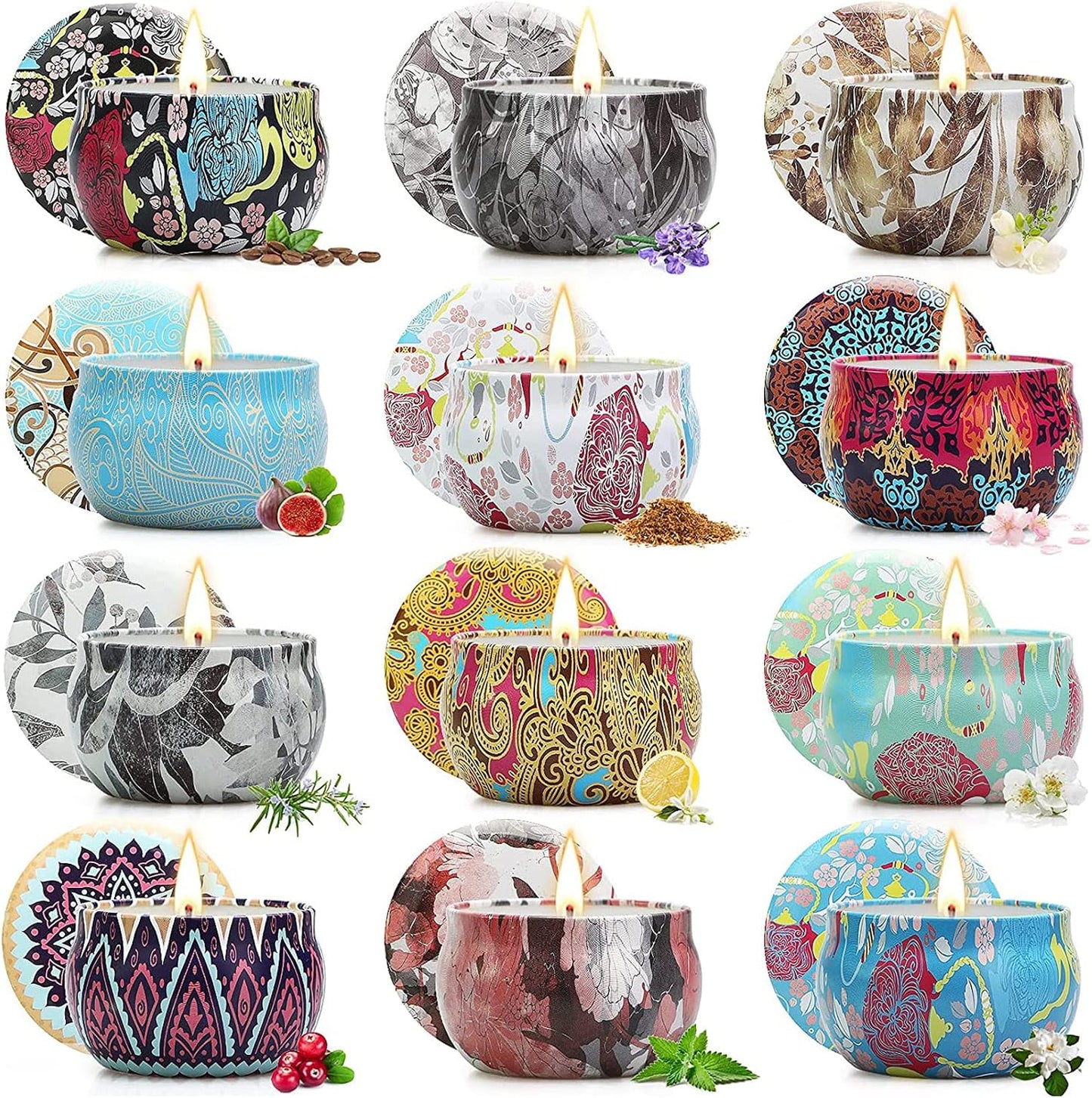 Scented Candles Gift Set for Women, 4 Pack Soy Wax Candles in Classic Bohemian Tins, Aromatherapy Candle Set, Birthday Gifts for Mom, Thank You Gifts