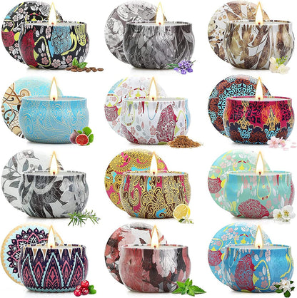 Scented Candles Gift Set for Women, 4 Pack Soy Wax Candles in Classic Bohemian Tins, Aromatherapy Candle Set, Birthday Gifts for Mom, Thank You Gifts