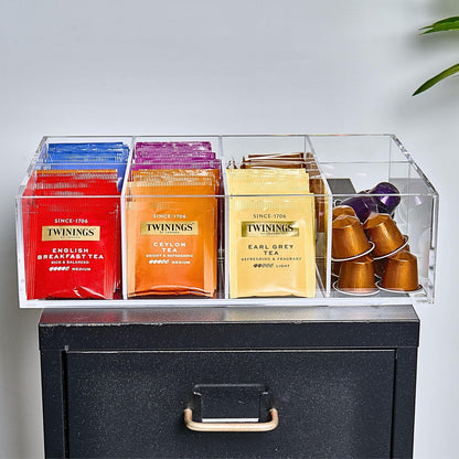 Heavy-Duty Acrylic Tea Bag Organizer, 8-Compartment Storage Box | Perfect Organizer: 8-compartment design keeps tea bags and coffee pods neatly sorted, saving space on your countertop.