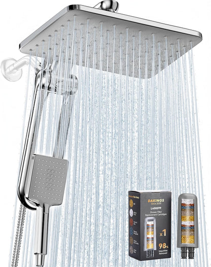 Dual Filtered Rainfall Handheld Shower Head Spray Combo, DAKINGS 7-Mode Shower Head With Handheld Spray Combination, Upgraded 11" High Flow Rain Handheld Spray Combo With Fixed Showerhead, Matte Black