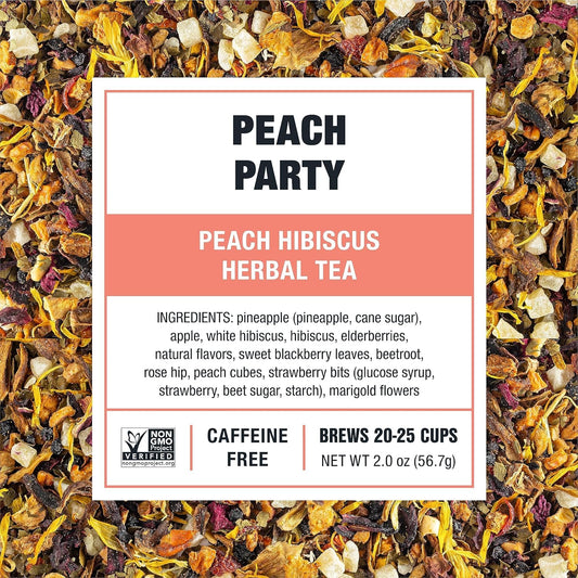 Tiesta Tea - Peach Party, Loose Leaf, Peach Hibiscus Herbal Brew, 2oz