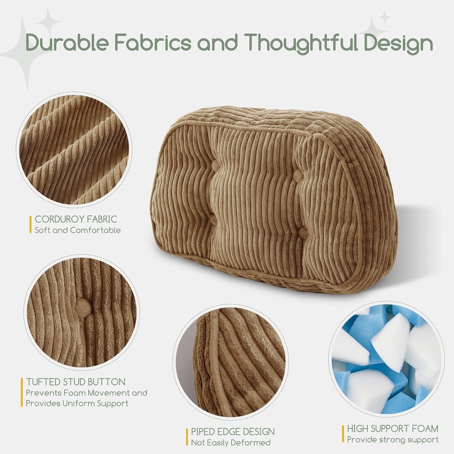 HIGOGOGO Lumbar Support Pillow for Recliner Chair/Accent Chair/Couch/Office Chair, Tufted Corduroy Back Support Cushion for Elderly, Recliner Cushions for Back Rest, Pain Relief, Reading, Brown