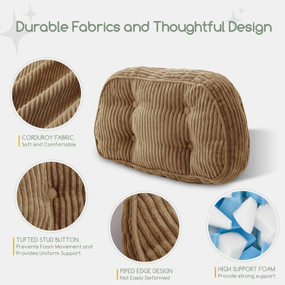 HIGOGOGO Lumbar Support Pillow for Recliner Chair/Accent Chair/Couch/Office Chair, Tufted Corduroy Back Support Cushion for Elderly, Recliner Cushions for Back Rest, Pain Relief, Reading, Brown