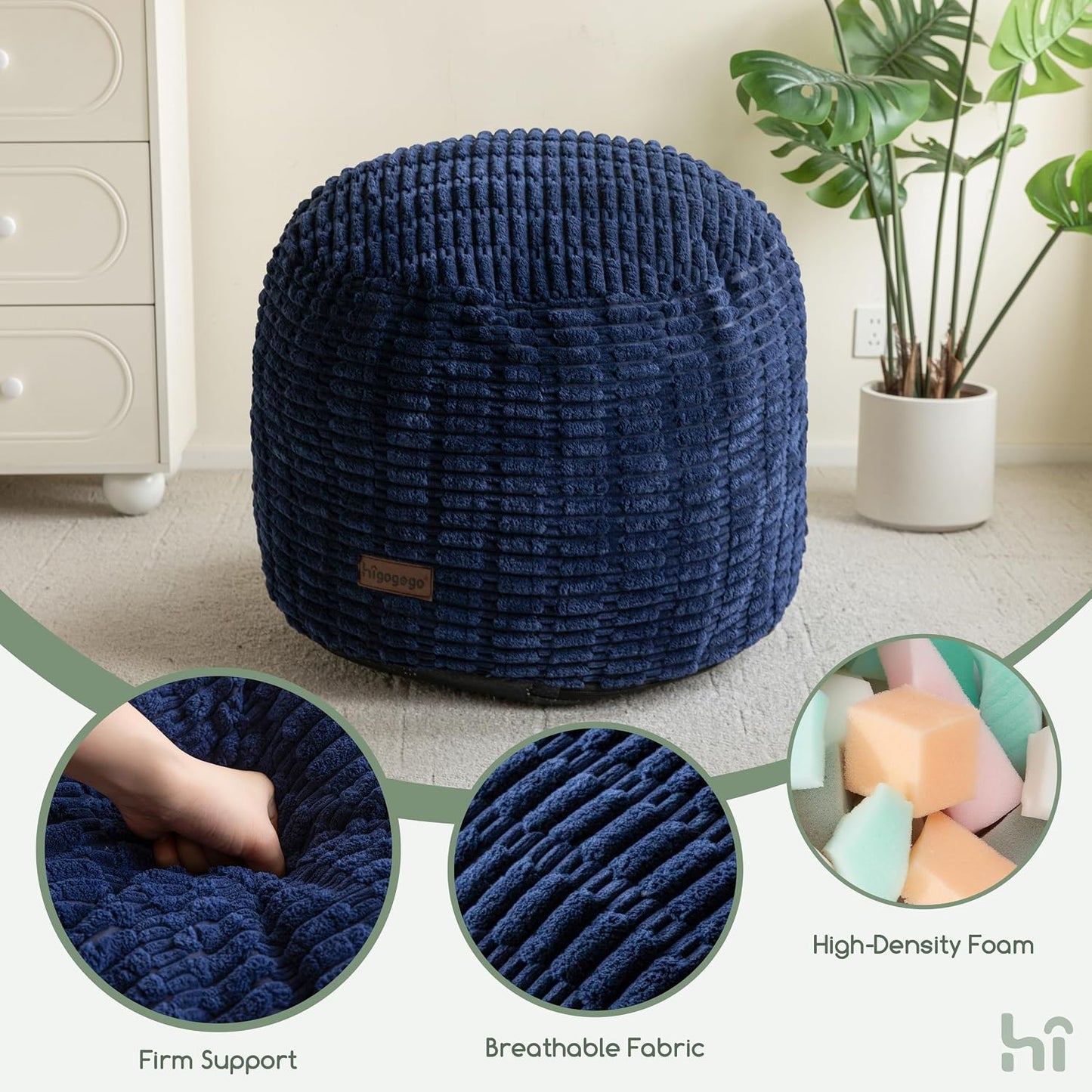 HIGOGOGO Pouf Ottoman Stuffed Round Modern Foam Filled Foot Rest Poufs for Living Room Chair Decorative 20 X 15 Inches Boho Relax Stool for Wedding Christmas Party, Beige