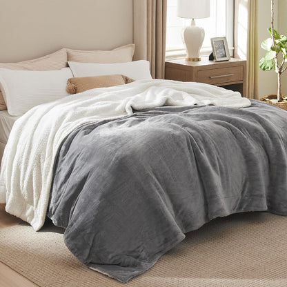 Bedsure GentleSoft Sherpa Fleece Throw Blanket for Couch, Non-Heated, Thick & Warm Cozy Blanket for Winter, Soft Fuzzy Plush Throw Gifts for Women and Men, Grey, 50x60 Inches