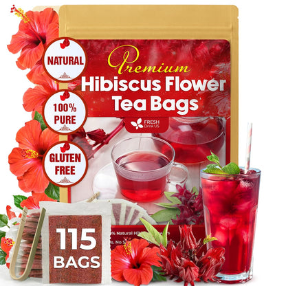 FreshDrinkUS, Premium Hibiscus Flower Tea, 115 Count, Pure, Caffeine Free