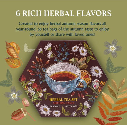 ACORUS Rituals Tea Set - Natural Fruit and Herbal Variety Pack, Tea Gift Set of 6 Different Teas, Sampler of 60 Bags Individually Wrapped