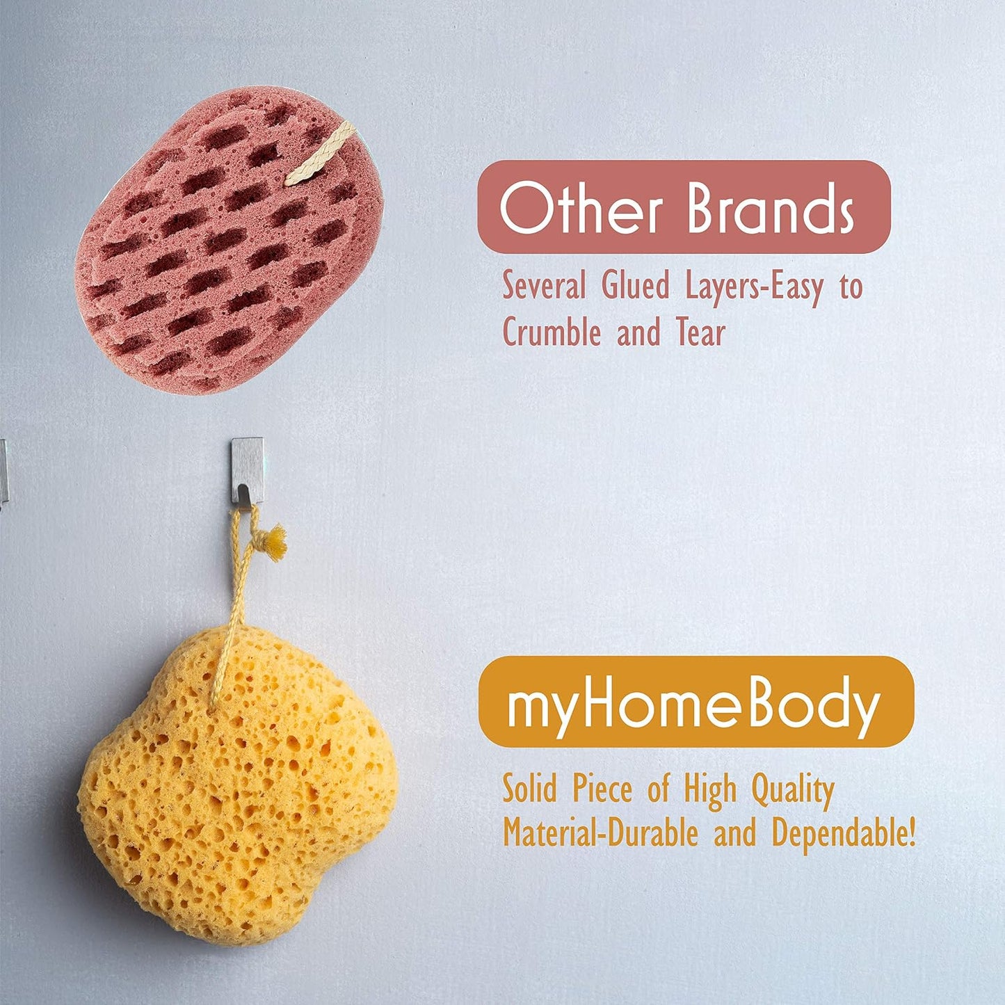 myHomeBody Bath Sponge, Foam Loofah, Body Scrubber for Bathing, Exfoliating Shower Pouf for Shower – Large Size, Lots of Lather, Curvy, 3 Pack