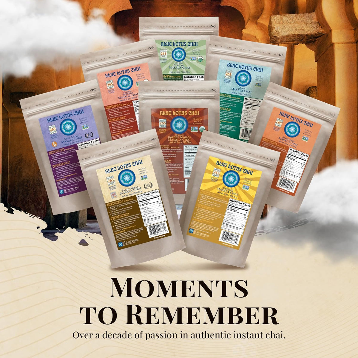 Blue Lotus Chai - Traditional Masala Chai - Makes 100 Cups - 3 Ounce Masala Spiced Chai Powder with Organic Spices - Instant Indian Tea No Steeping - No Gluten