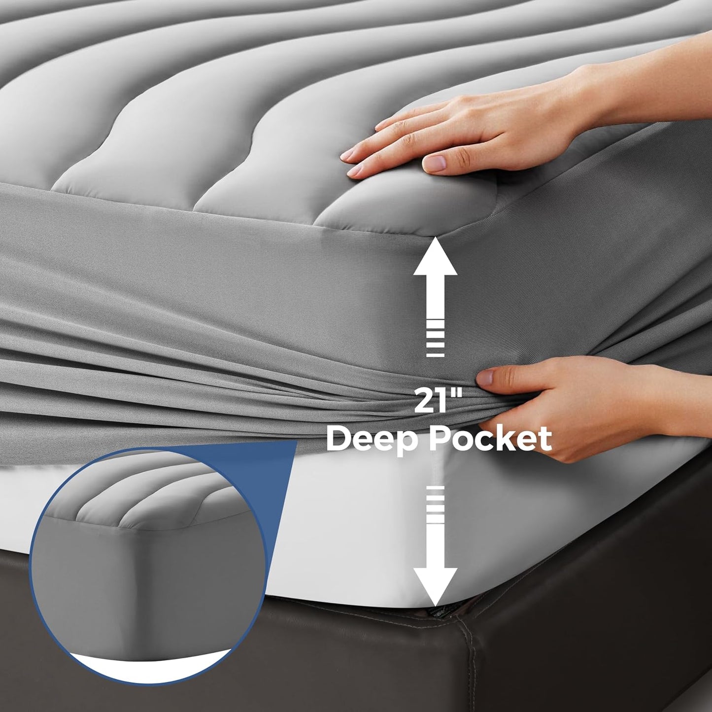 EASELAND Cooling Mattress Pad Queen Size for Hot Sleepers Pillow Top Mattress Cover Quilted Fitted Mattress Protector Breathable Mattress Topper with 8-21" Deep Pocket(60x80 Inches,Light Grey)