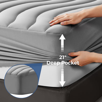 EASELAND Cooling Mattress Pad Queen Size for Hot Sleepers Pillow Top Mattress Cover Quilted Fitted Mattress Protector Breathable Mattress Topper with 8-21" Deep Pocket(60x80 Inches,Light Grey)
