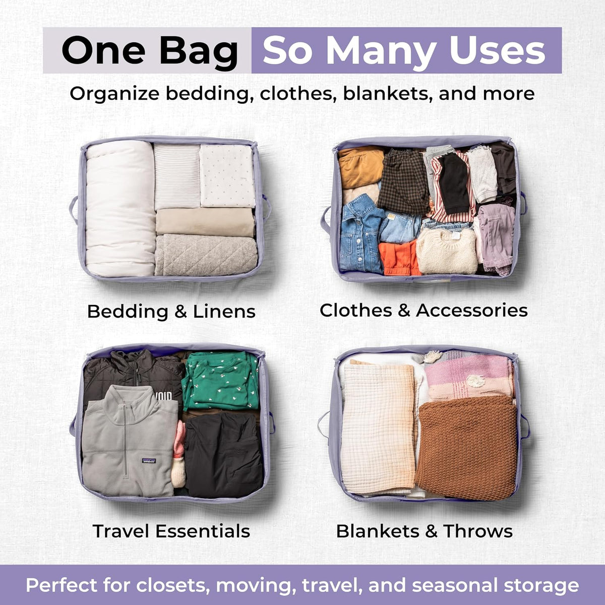 Soft Canvas Storage Bags with Zipper. Thick Breathable, 2pc King/Queen Comforter Organizer. Four Carrying Handles and Window. Large 25x19x9in Bag for Sheets Blankets Bedding Pillows, Clothes