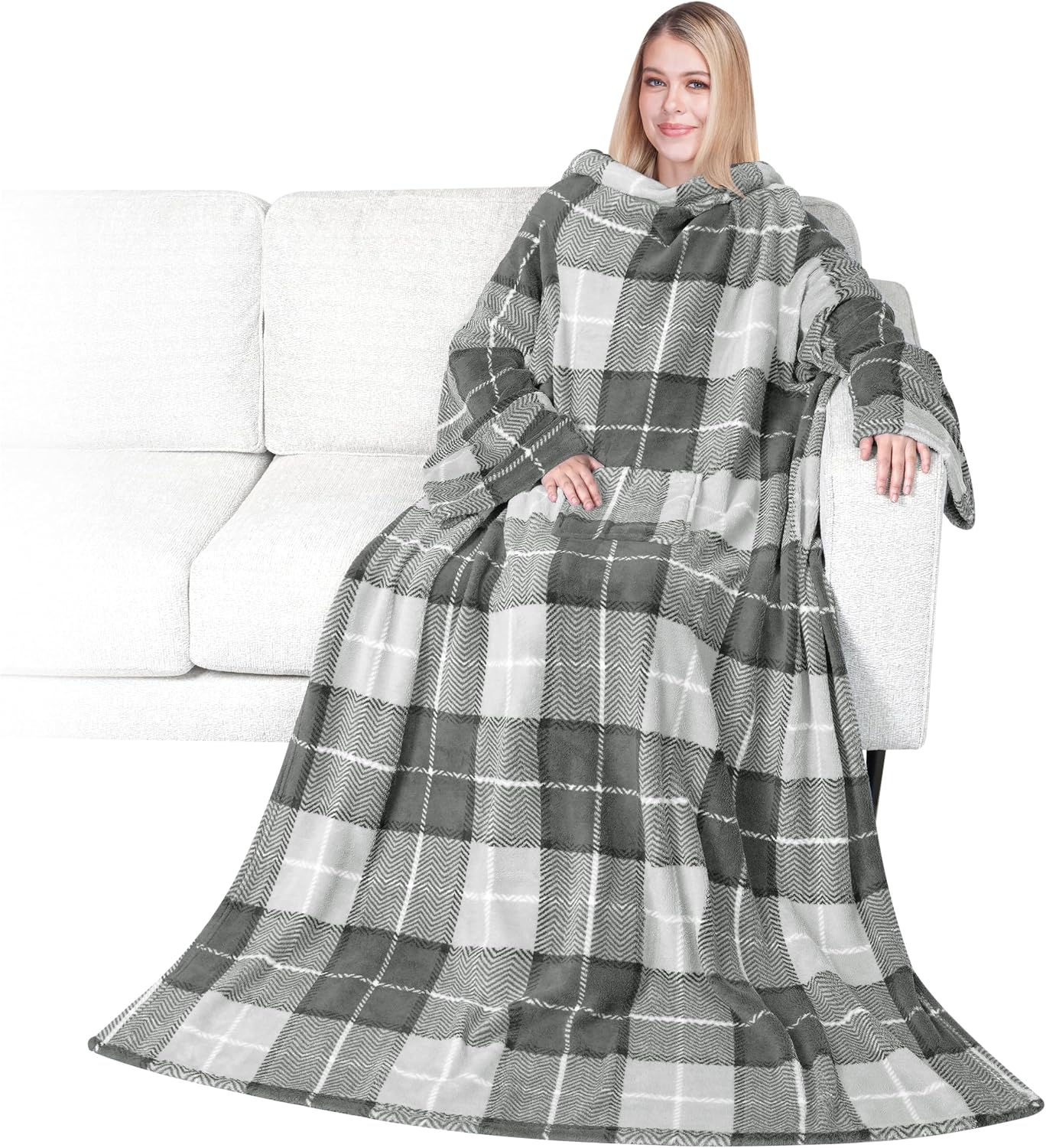 PAVILIA Wearable Blanket with Sleeves for Adult Women Men, Cozy Fleece Warm Wrap Throw with Arms, Gifts for Christmas, Wife