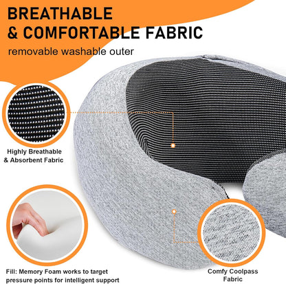 Travel Pillow - Hooded Neck Pillow Airplane Memory Foam Filling for Plane, Office, Cars Sleeping, Road Trip, Long Flights, Airplane Travel Essentials, Includes Eye Mask & Earplugs (Green)