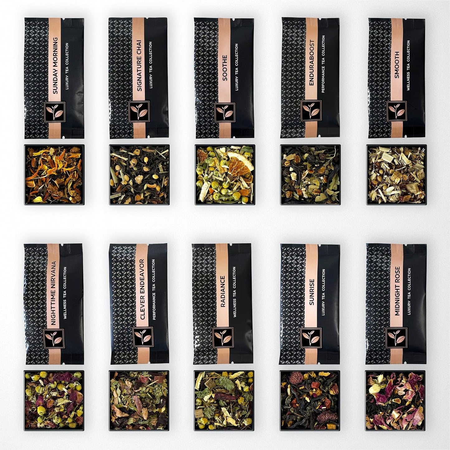 Pure And Easy Tea, Premium Tea Flight Gift Set, 30 Count, 10 Blend Loose Leaf Sampler, Herbal & Caffeinated Variety Pack, Luxury Tea Gift Box, Makes 60 Cups