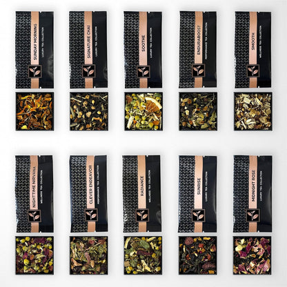 Pure And Easy Tea, Premium Tea Flight Gift Set, 30 Individual Loose Leaf Tea Packets, 10 Blend Tea Sampler, Herbal & Caffeinated Variety Pack, Luxury Gift Box, Makes 60 Cups