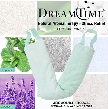 DreamTime Hot or Cold Neck Wrap, Microwaveable Heating Pad for Shoulders, Calming Lavender and Peppermint Aromatherapy, Freeze to Soothe Pain, Soft Silky Spa Pillow
