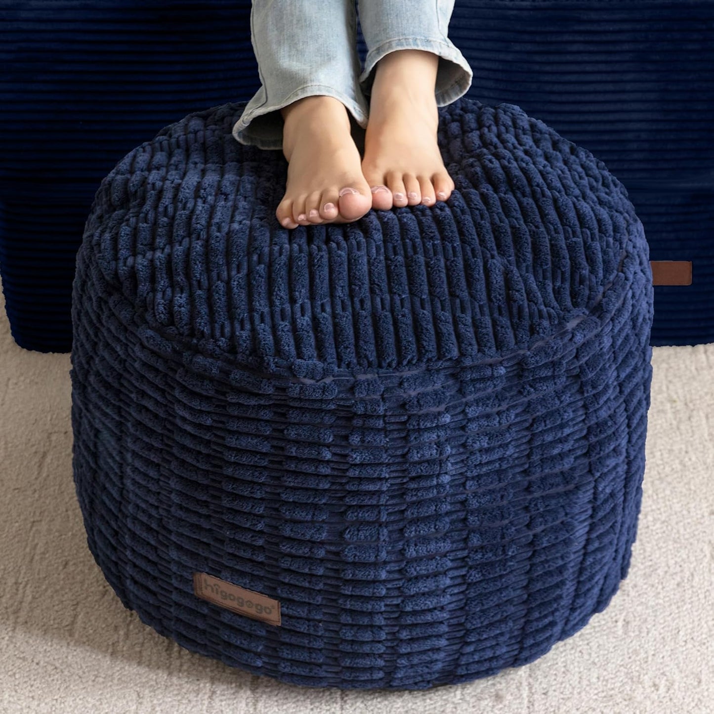 HIGOGOGO Pouf Ottoman Stuffed Round Modern Foam Filled Foot Rest Poufs for Living Room Chair Decorative 20 X 15 Inches Boho Relax Stool for Wedding Christmas Party, Beige