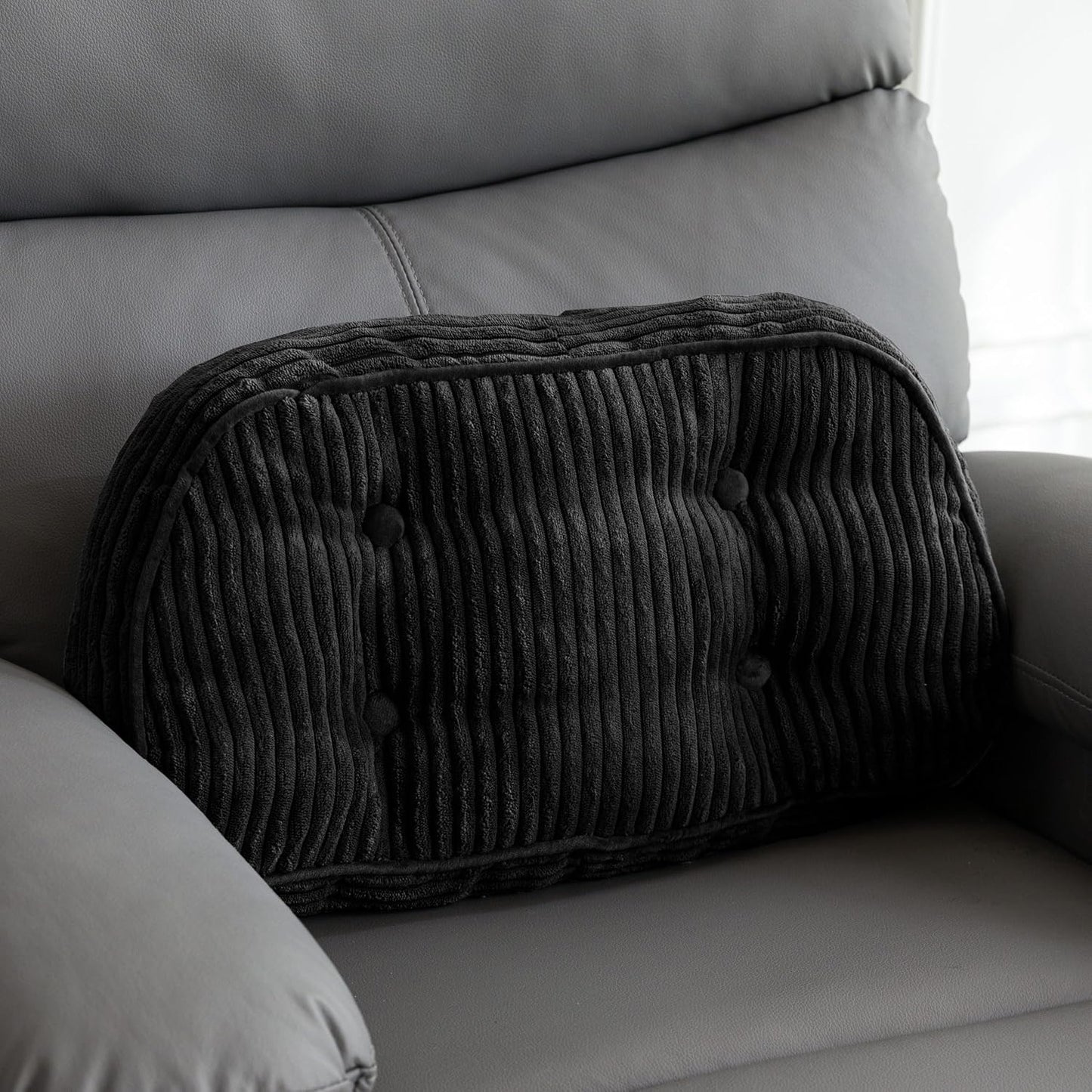 HIGOGOGO Lumbar Support Pillow for Recliner Chair/Accent Chair/Couch/Office Chair, Tufted Corduroy Back Support Cushion for Elderly, Recliner Cushions for Back Rest, Pain Relief, Reading, Brown