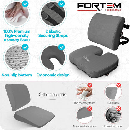 FORTEM Seat Cushion, Office Chair Cushion, Lumbar Support Pillow for Office Chair, Memory Foam Car Seat Cushions, Sciatica Coccyx Tailbone Pain Relief, Cushions for Back Support, Washable, Non Slip