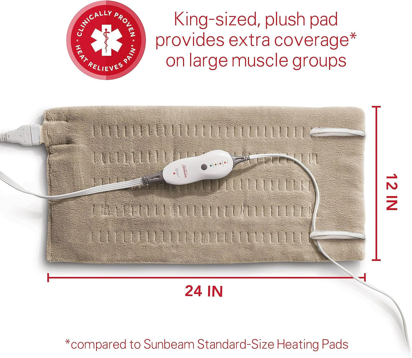 Sunbeam Premium Sunbeam Heating Pad with Compact Storage, Standard Size, Gray