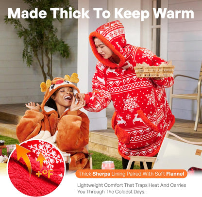 Giggling Getup Wearable Blanket Hoodie for Adults Gifts for Teen Girls Sister Women Sherpa Fleece Printed Hooded Blanket Sweatshirt Warm Cozy with Pocket & Sleeves Beige Cat