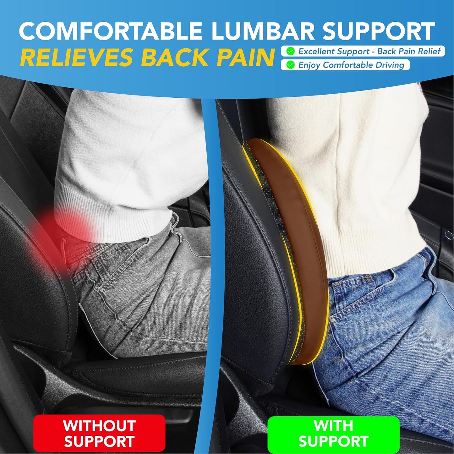 Lofty Aim Lumbar Support Pillow for Car, Car Seat Back Support for Driving | Memory Foam Car Lumbar Support for Driving Seat, Car Back Cushion, Adjustable Straps, Lower Back Pillow, Office Chairs, Black