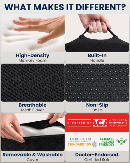 5 STARS UNITED Seat Cushion - Memory Foam Chair Cushion for Tailbone Pain Relief - Ergonomic Support for Coccyx, Sciatica & Butt - Office, Desk & Gaming Chair, Car Seat, Wheelchair, Black Suede