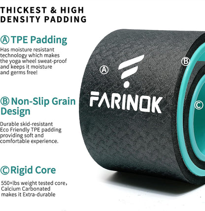 Yoga Wheel Set of 3+1, Upgraded 10MM Thick Back Wheels for Pain Relief & Stretching, Strongest Back Roller for Deep Tissue Massage, Improving Yoga Poses Backbend