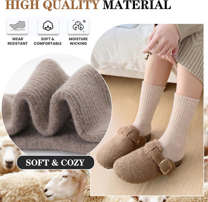 MOGGEI 5 Pairs Womens Merino Wool Socks Hiking Warm Winter Thick Thermal Crew Cozy Cabin Ladies Gift Comfy Boot Work Socks
