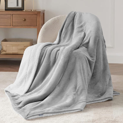Bedsure GentleSoft Sherpa Fleece Throw Blanket for Couch, Non-Heated, Thick & Warm Cozy Blanket for Winter, Soft Fuzzy Plush Throw Gifts for Women and Men, Grey, 50x60 Inches