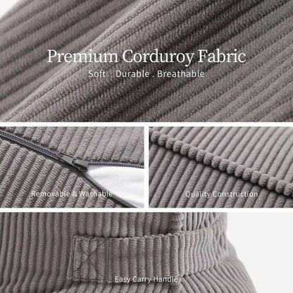 Pat. Pend. Corduroy Lumbar Support Back Pillow for Watching TV, Reading & Gaming, Ergonomic Triangle Support Cushion for Sofa, Armchair & Bed Sitting, Removable Washable Cover, Beige Gray
