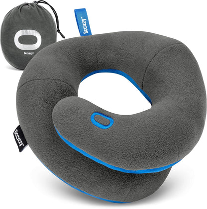 BCOZZY Travel Neck Pillow for Airplane– Patented Double Support for Head, Neck, and Chin. Best for Long Flights, Plane Sleeping, and Car Rides. Adjustable Size. Fully Washable. Carry Bag. Large, Black