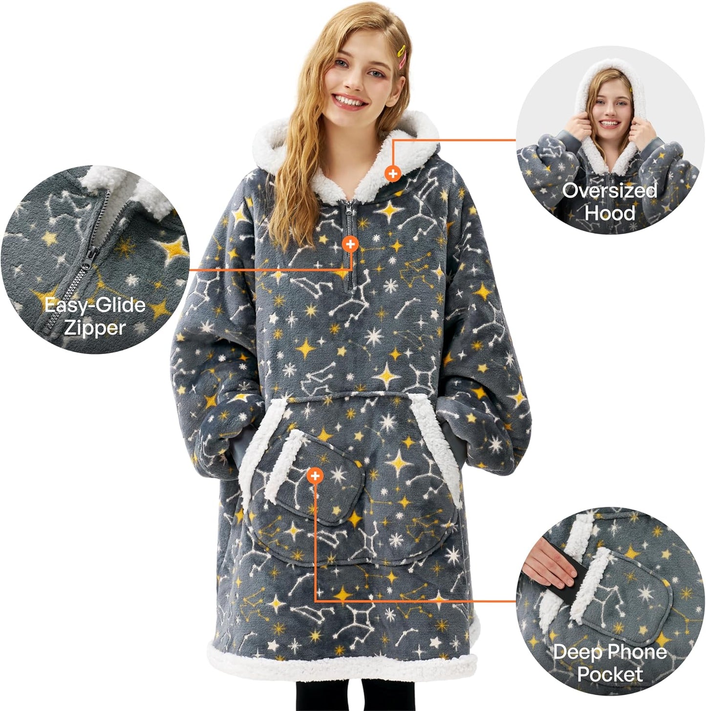 Giggling Getup Wearable Blanket Hoodie for Adults Gifts for Teen Girls Sister Women Sherpa Fleece Printed Hooded Blanket Sweatshirt Warm Cozy with Pocket & Sleeves Beige Cat
