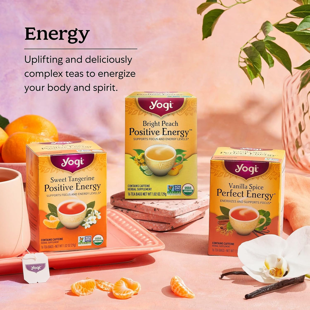 Yogi Bright Peach Positive Energy Tea, 16 Tea Bags (4 Pack)