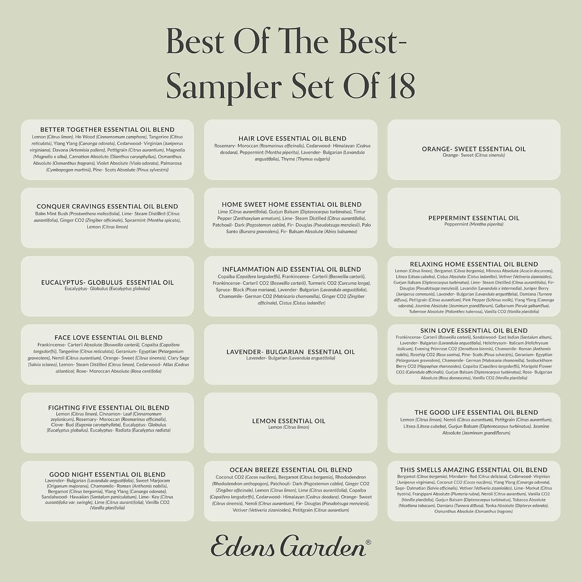 Edens Garden Top Essential Oil Blends Sampler 18 Set – 100% Pure Therapeutic Grade, Natural, Undiluted Aromatherapy Scents for Diffusers & Humidifiers – Wellness Gift for Men & Women, .92 ml/ 18 Pack