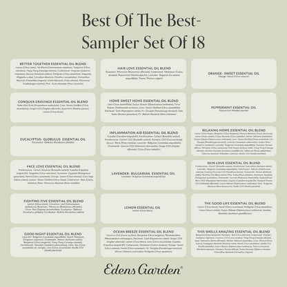 Edens Garden Top Essential Oil Blends Sampler 18 Set – 100% Pure Therapeutic Grade, Natural, Undiluted Aromatherapy Scents for Diffusers & Humidifiers – Wellness Gift for Men & Women, .92 ml/ 18 Pack